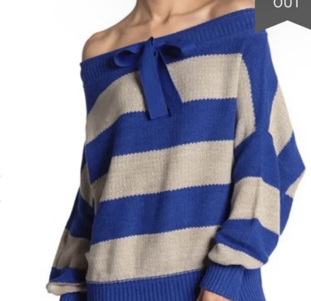 Free People size small blue & beige off the shoulder sweater